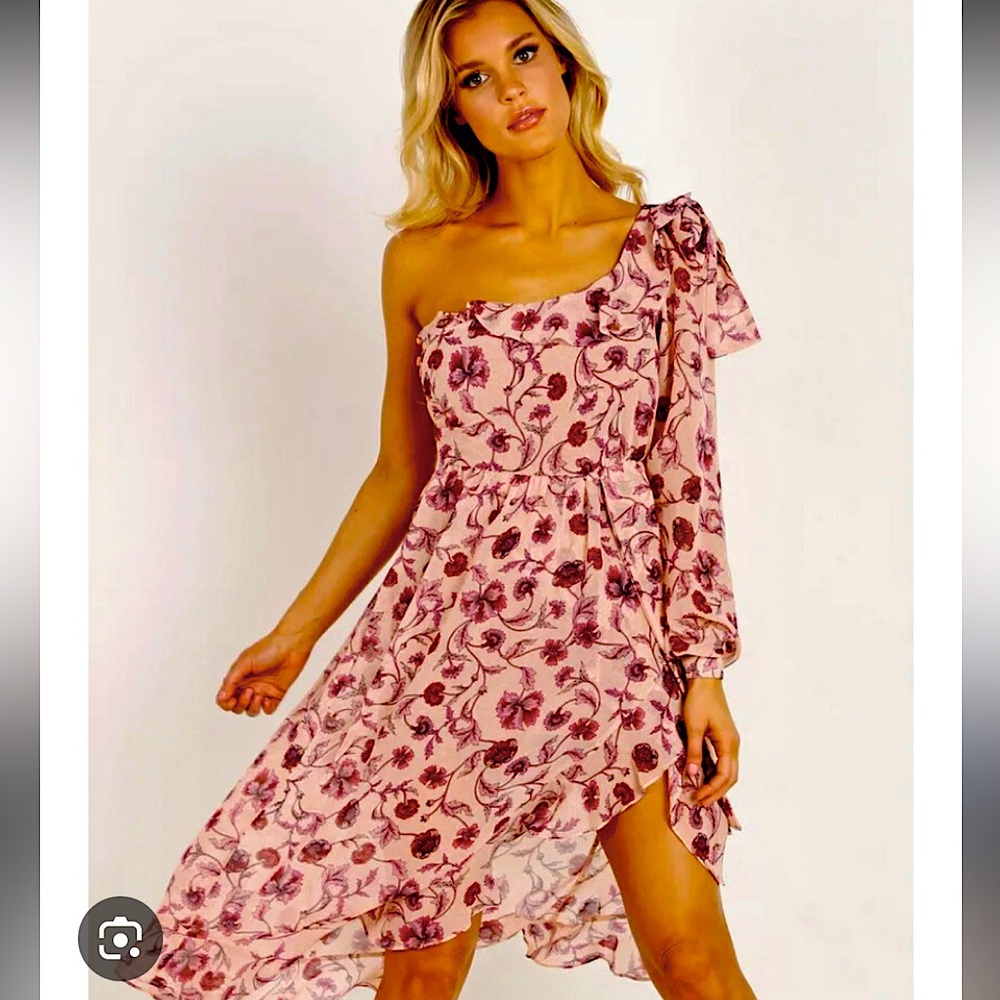 RARE!💥💥For Love And Lemons Pink Floral One Shoulder Agnes Dress (L)